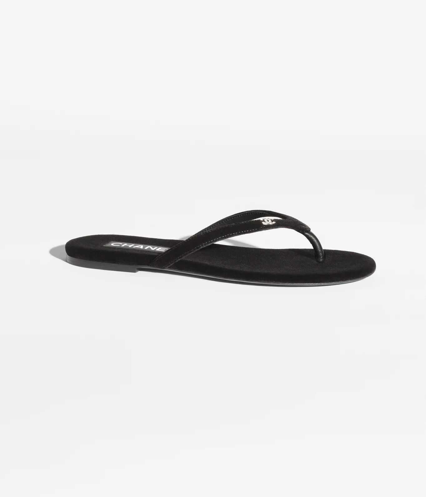 Chanel 24S Thong Flip Flips Black with Diamond CC logo 38