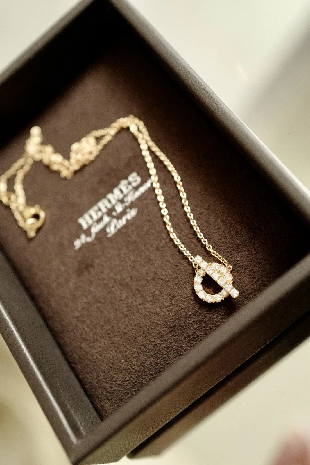 BNIB Hermes Finesse Pendant Necklace 18K Rose Gold and Diamonds NEW