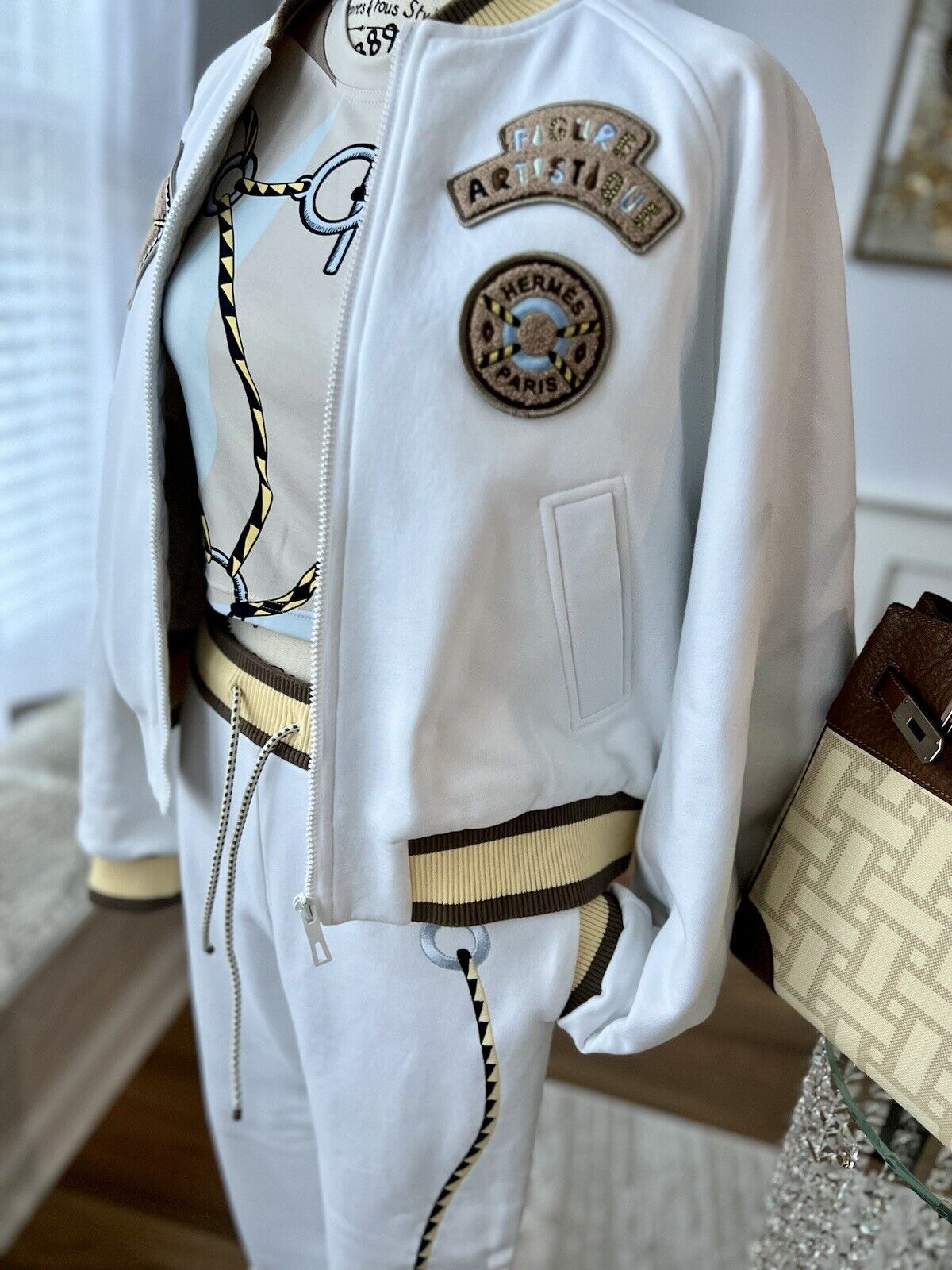 NEW Hermes Varsity Embroidered Jacket Blanc size 40