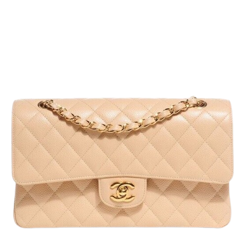 BNIB Chanel Medium Classic Double Flap Bag Beige Clair Caviar Gold Hardware