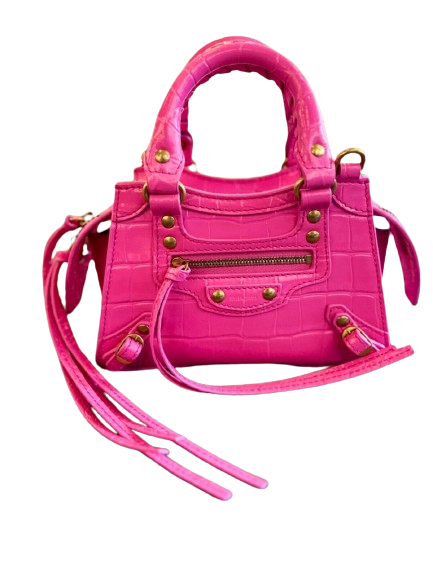 Balenciaga Neo Classic Nano Size In Bright Pink Croco Leather