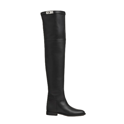 Hermes Calfskin Thigh High Boots in Black With Palladium Kelly Buckle