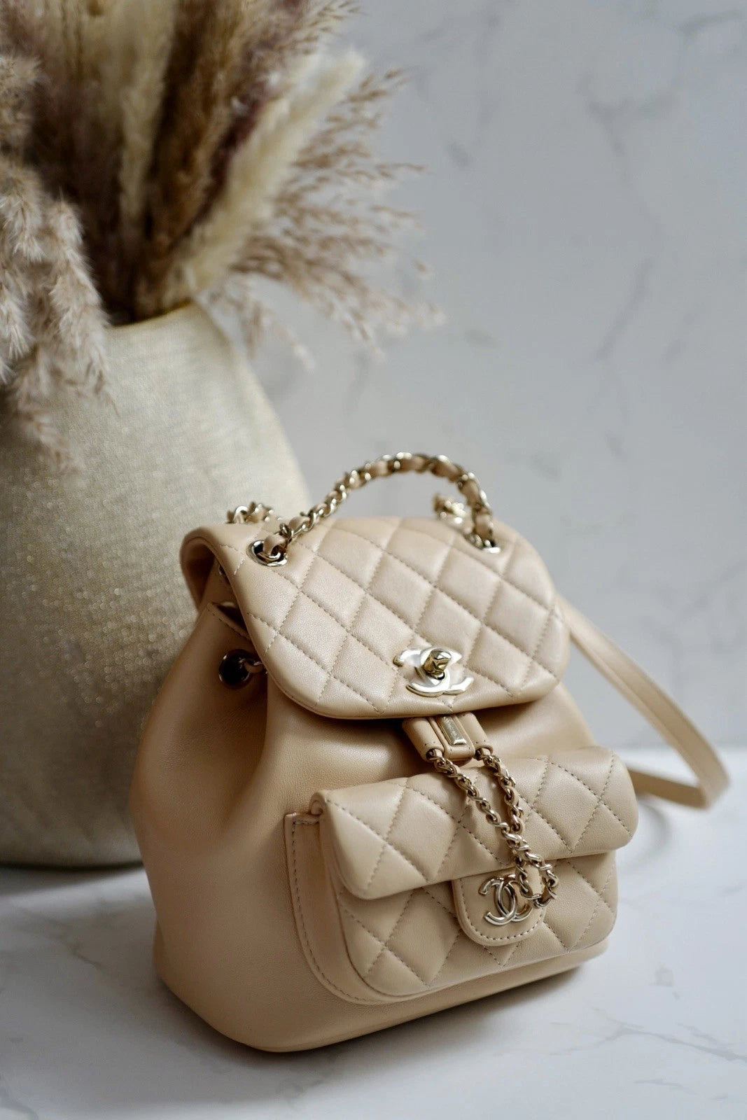 BNIB Chanel Duma Quilted Leather Backpack In Beige With Gold HW