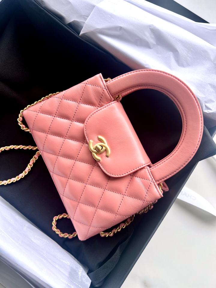 BNIB Chanel Kelly Shopping Bag Shiny Calfskin & Gold-Tone Pink Big Size