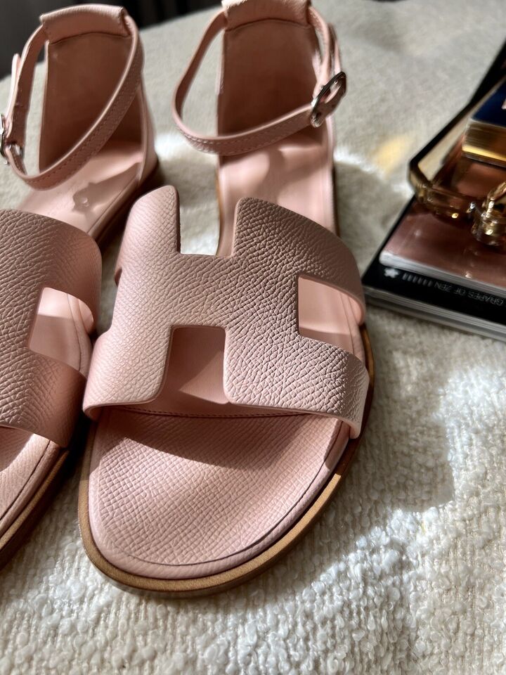 Hermes Santorini Sandal In Rose Pale Pink Epsom Leather Size 38