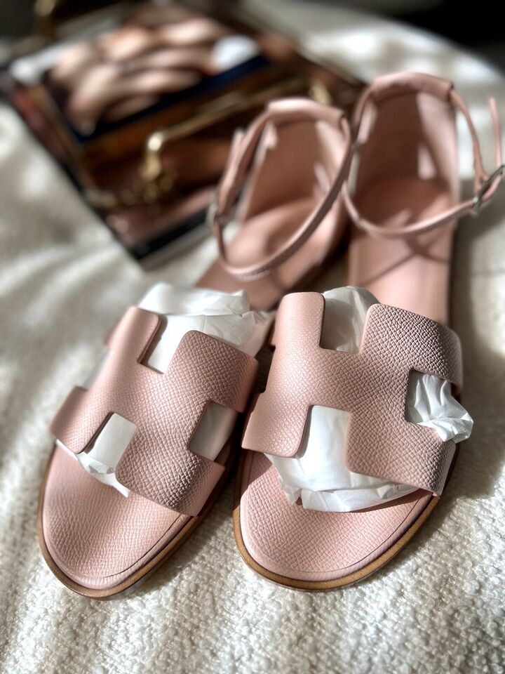 Hermes Santorini Sandal In Rose Pale Pink Epsom Leather Size 38