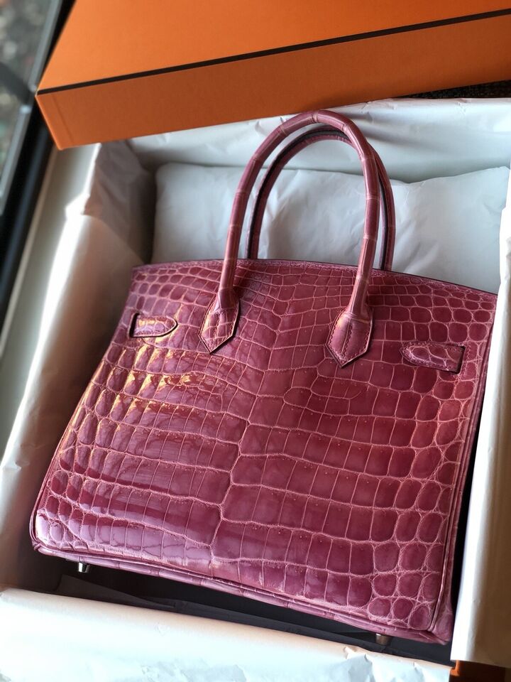 Hermes Birkin 30 Rose Pink Tyrien Shiny Niloticus Palladium Hardware Complete