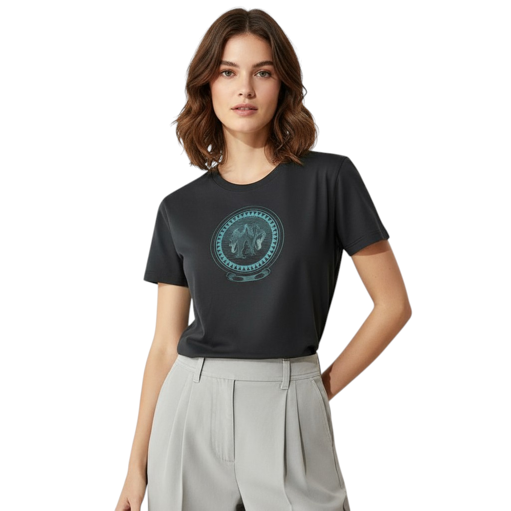 New Hermès Women’s Printed Straight T-Shirt Bleu Noir Size 36