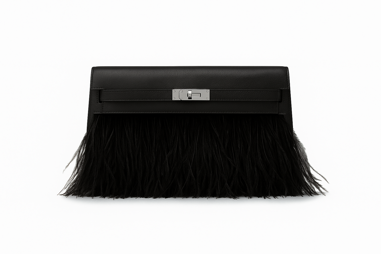 BNIB Hermes Kelly Elan Folie Black In Chevre Leather & Ostrich Feathers PHW